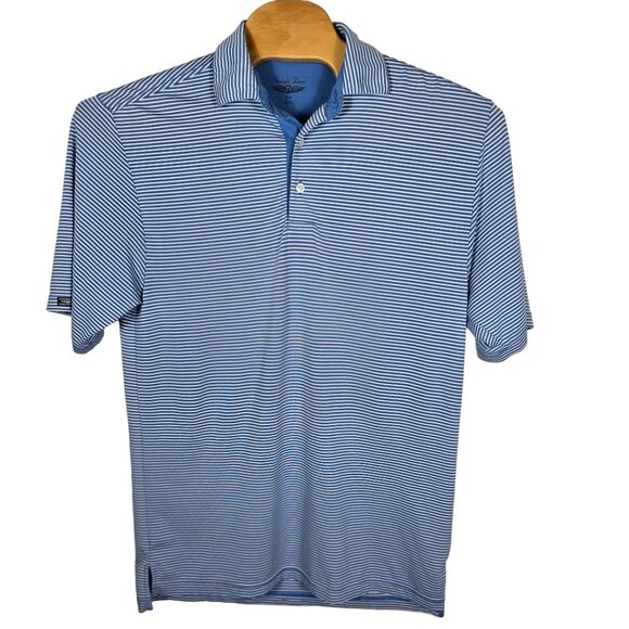 Straight Down Golf Polo Shirt Medium Men's Blue White Striped Short Sleeve - Picture 2 of 8